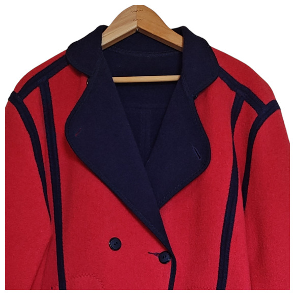 Vintage Wetherall Reversable Coat Red Blue Large XL Button Front Wool Llama - Picture 7 of 11
